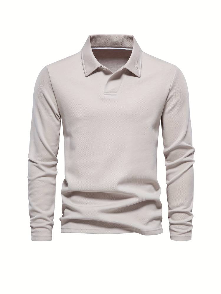 Herr Poloshirt Långa Ärmar Klassisk Krage Mjuk Bekväm