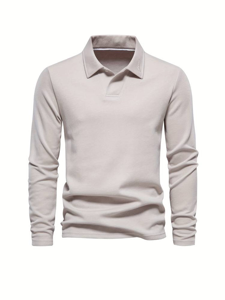 Herr Poloshirt Långa Ärmar Klassisk Krage Mjuk Bekväm