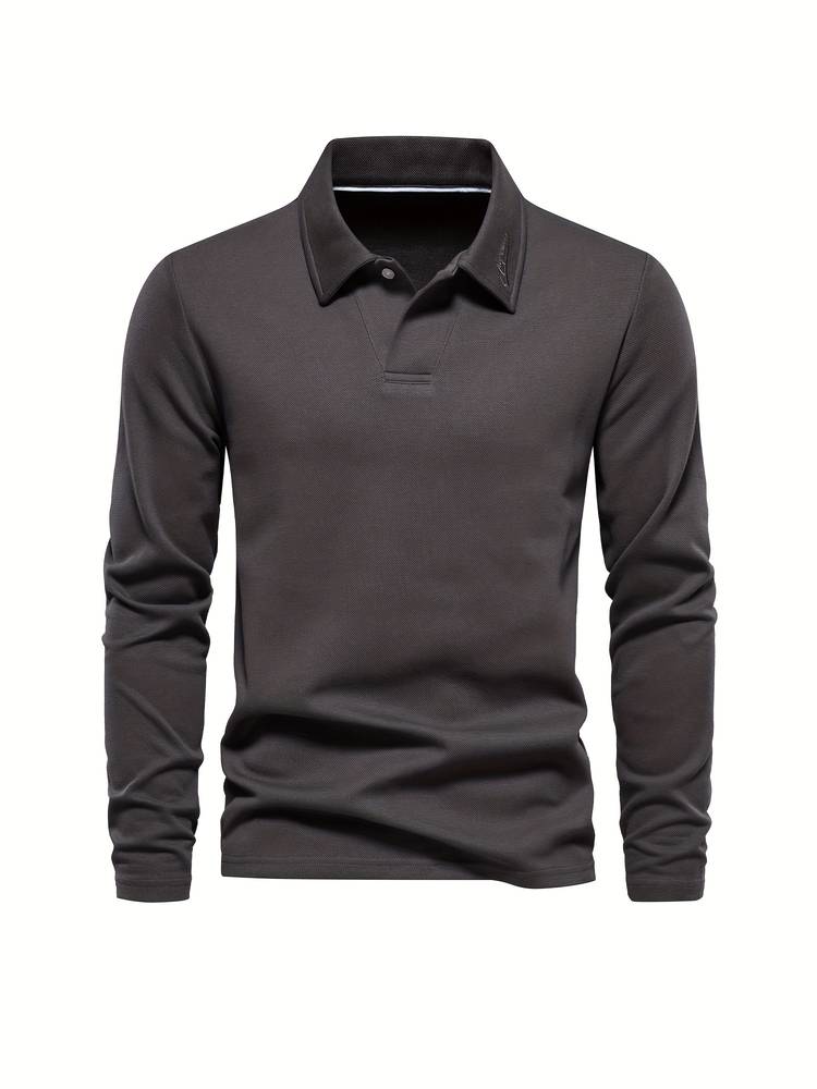 Herr Poloshirt Långa Ärmar Klassisk Krage Mjuk Bekväm