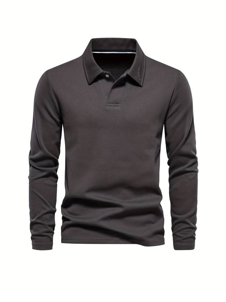 Herr Poloshirt Långa Ärmar Klassisk Krage Mjuk Bekväm