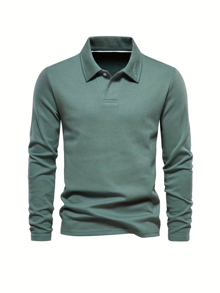 Herr Poloshirt Långa Ärmar Klassisk Krage Mjuk Bekväm