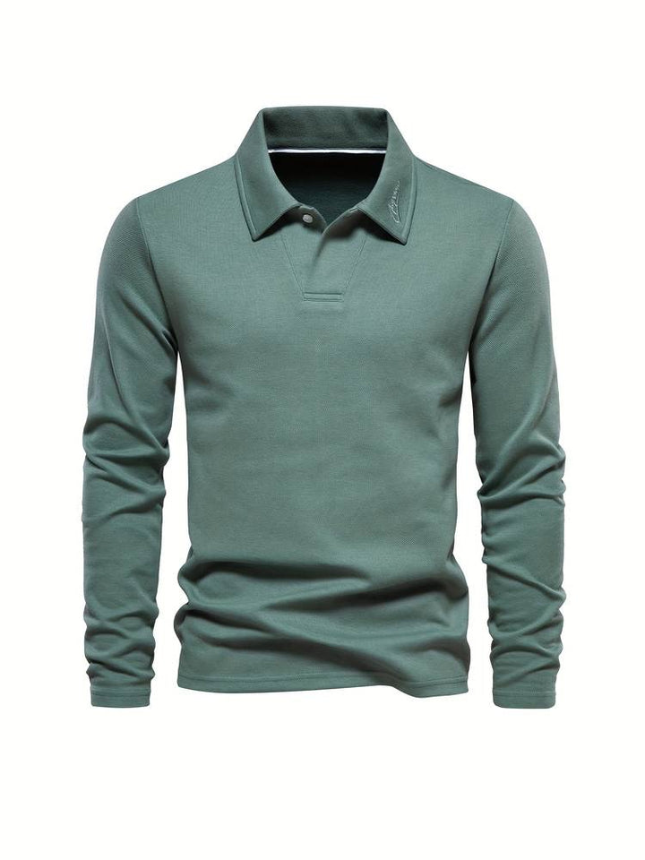 Herr Poloshirt Långa Ärmar Klassisk Krage Mjuk Bekväm