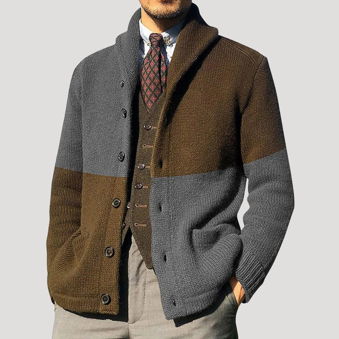 Herr kofta stickad cardigan med sjalkrage vinter stilren