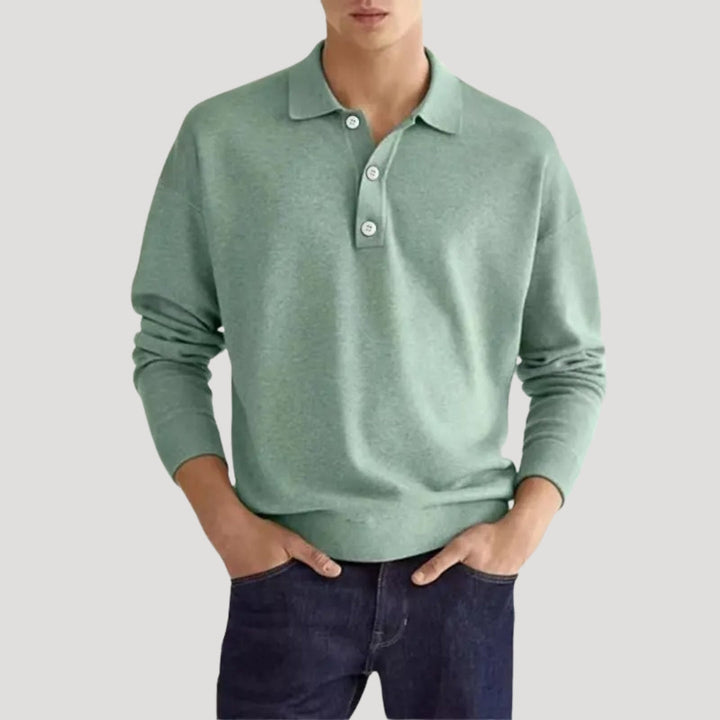 Herr henley stickad polotröja för vardagsbruk stil