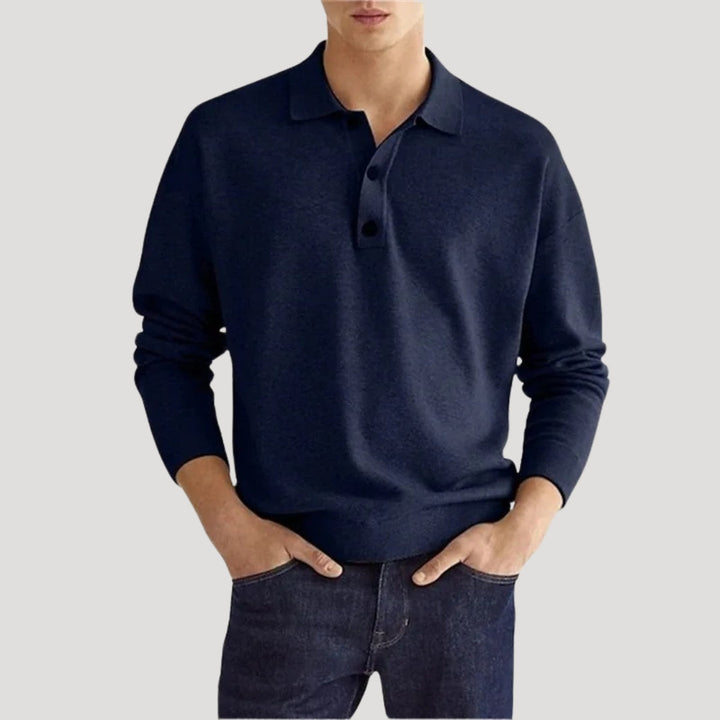 Herr henley stickad polotröja för vardagsbruk stil