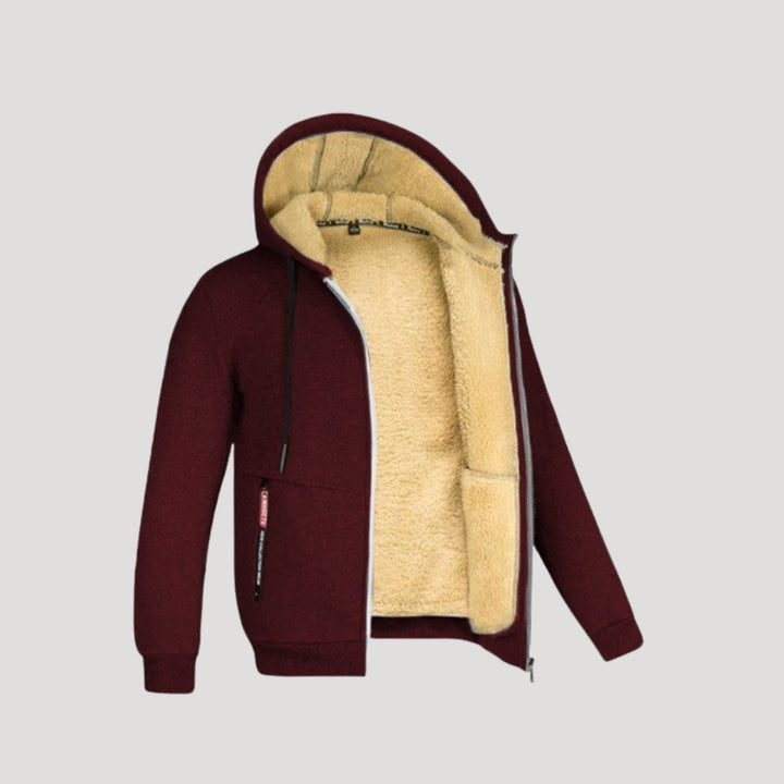 Herr hoodie med zip fleecefodrad varm bekväm vinter