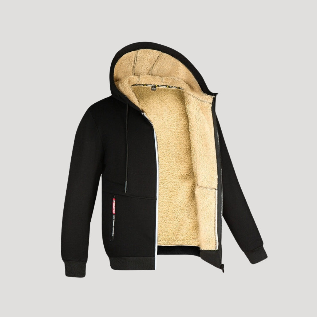 Herr hoodie med zip fleecefodrad varm bekväm vinter
