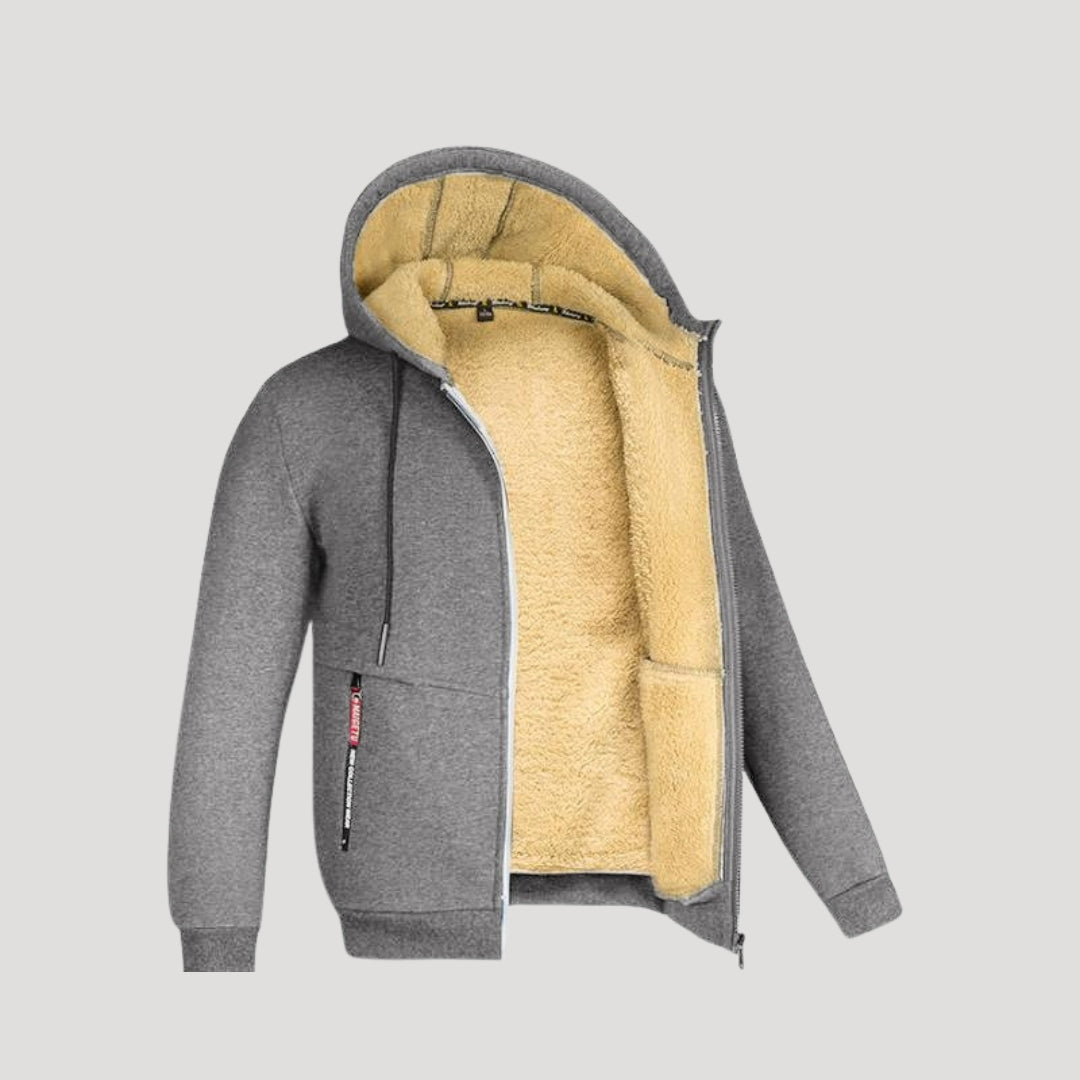 Herr hoodie med zip fleecefodrad varm bekväm vinter