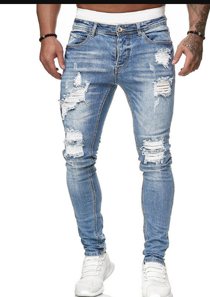 Herrens Ripped Stretch Jeans i Trendig Stil