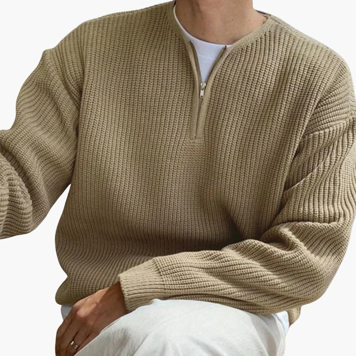 Herrtröja Halvzip Stickad Design Långärmad