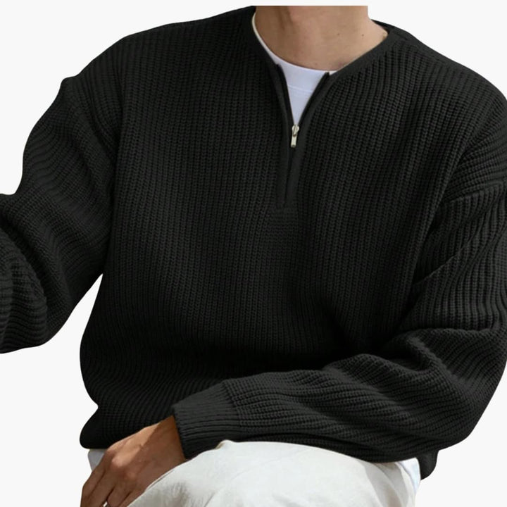 Herrtröja Halvzip Stickad Design Långärmad