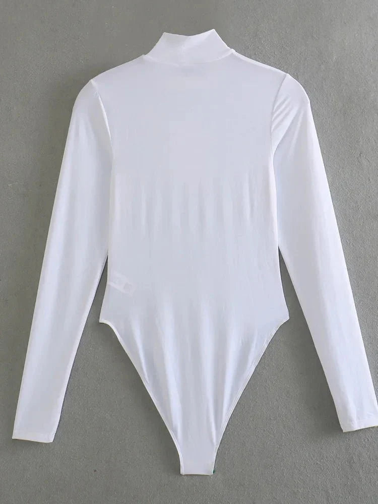 Höghalsad Bodysuit – Bodysuit med långa ärmar och turtleneck för damer