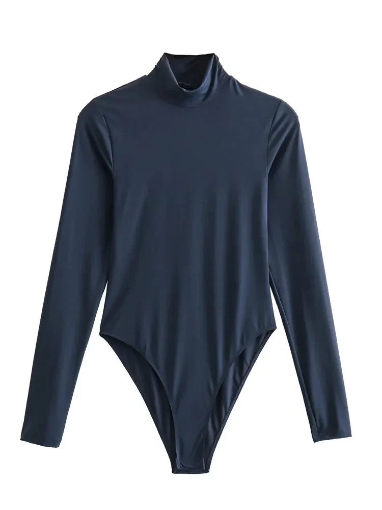 Höghalsad Bodysuit – Bodysuit med långa ärmar och turtleneck för damer