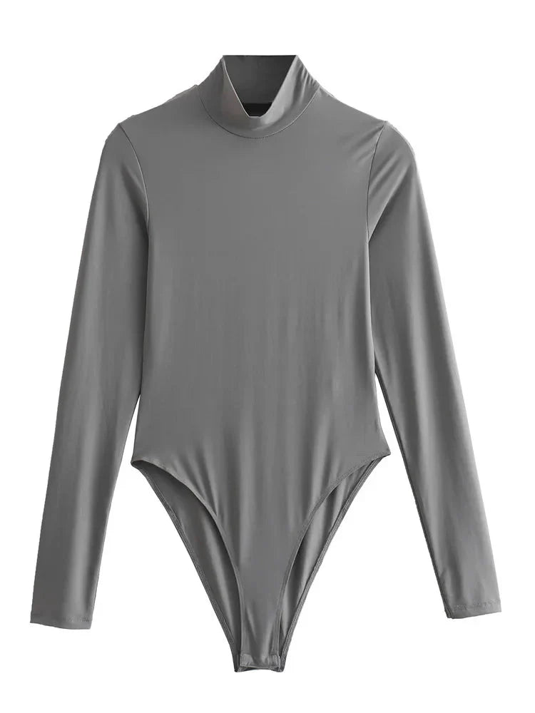 Höghalsad Bodysuit – Bodysuit med långa ärmar och turtleneck för damer