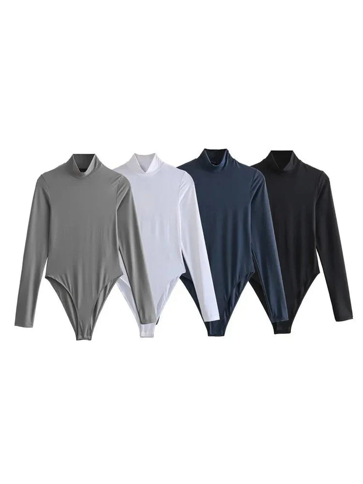 Höghalsad Bodysuit – Bodysuit med långa ärmar och turtleneck för damer