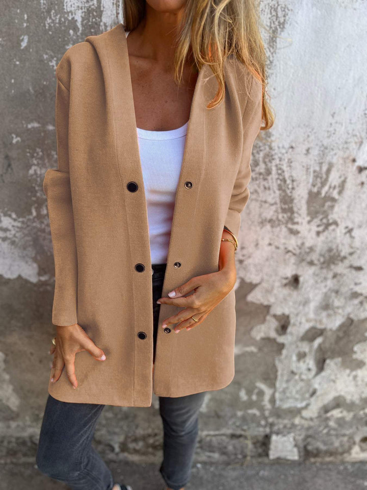 Hooded Cardigan - Damtröja med lös passform och knappar, lång cardigan och huva