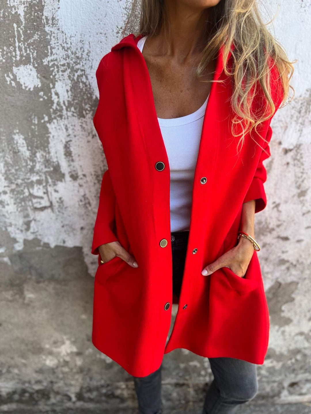 Hooded Cardigan - Damtröja med lös passform och knappar, lång cardigan och huva