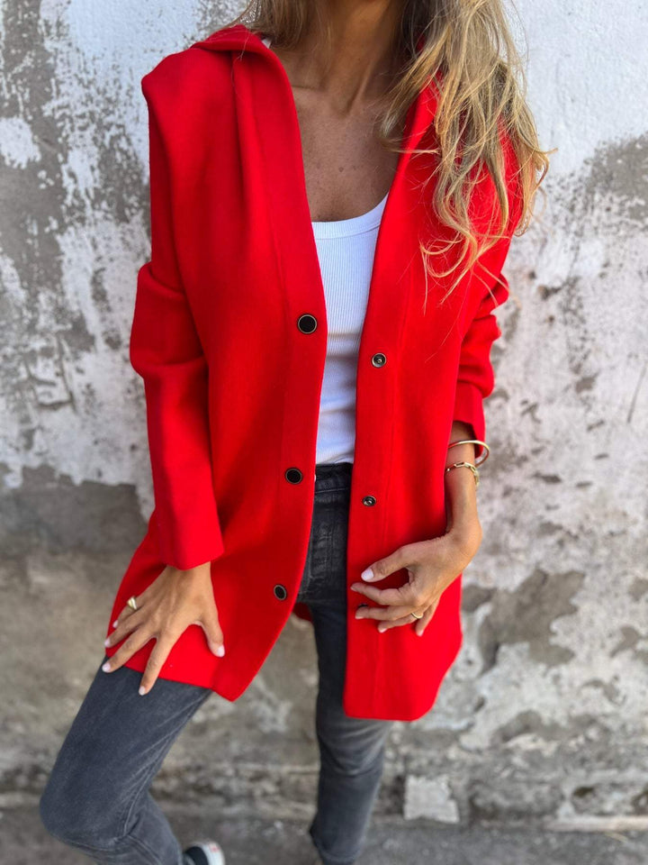 Hooded Cardigan - Damtröja med lös passform och knappar, lång cardigan och huva