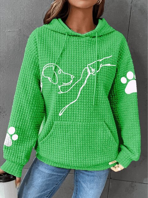 Hoodie för kvinnor - Hundtryck - Känguruficka - Våfflad hoodie - Pullover Hoodie