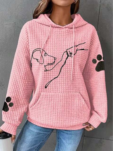 Hoodie för kvinnor - Hundtryck - Känguruficka - Våfflad hoodie - Pullover Hoodie
