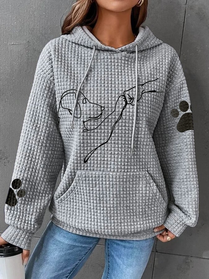 Hoodie för kvinnor - Hundtryck - Känguruficka - Våfflad hoodie - Pullover Hoodie