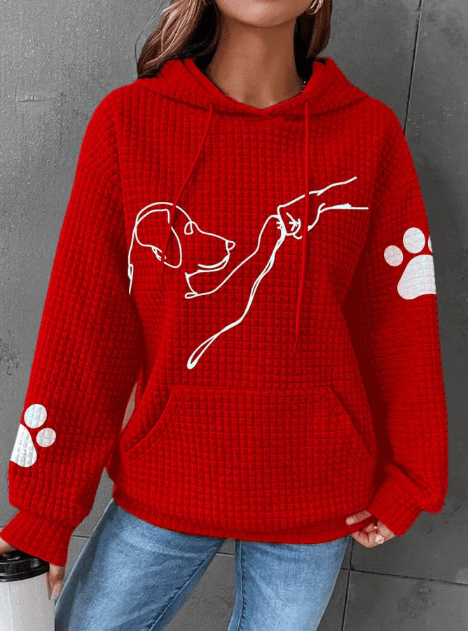 Hoodie för kvinnor - Hundtryck - Känguruficka - Våfflad hoodie - Pullover Hoodie