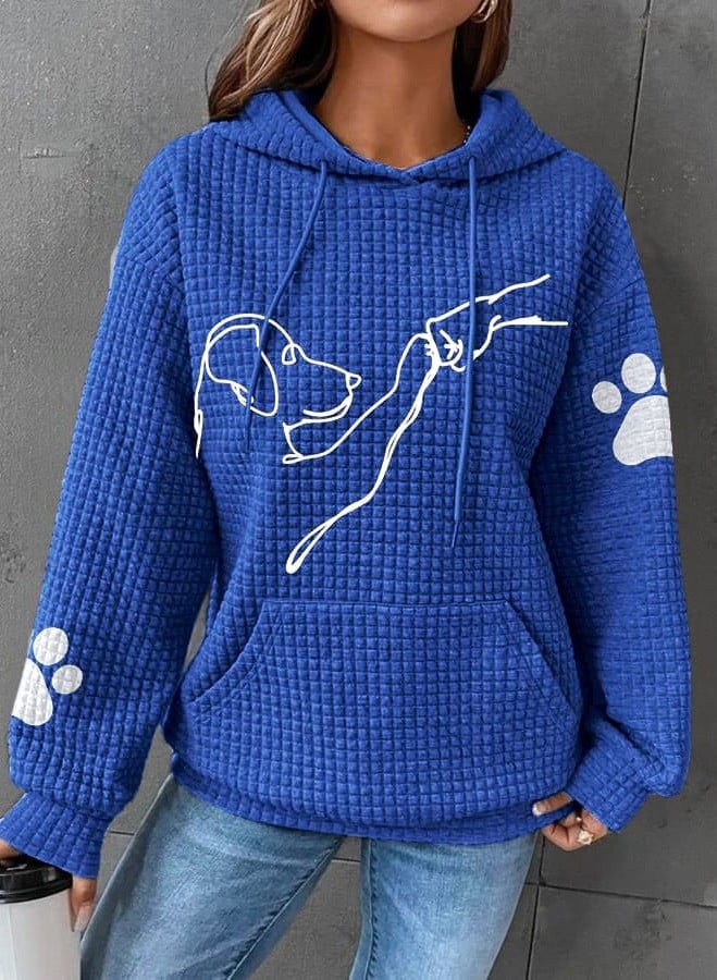 Hoodie för kvinnor - Hundtryck - Känguruficka - Våfflad hoodie - Pullover Hoodie