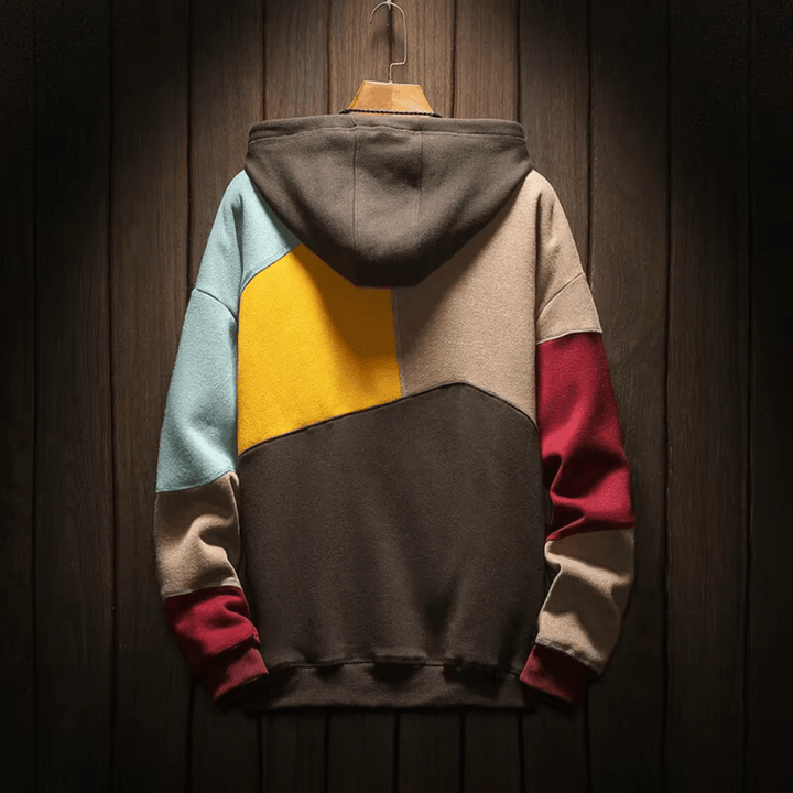 Hoodie för män - Varm överdimensionerad patchwork Huvtröja med pullover