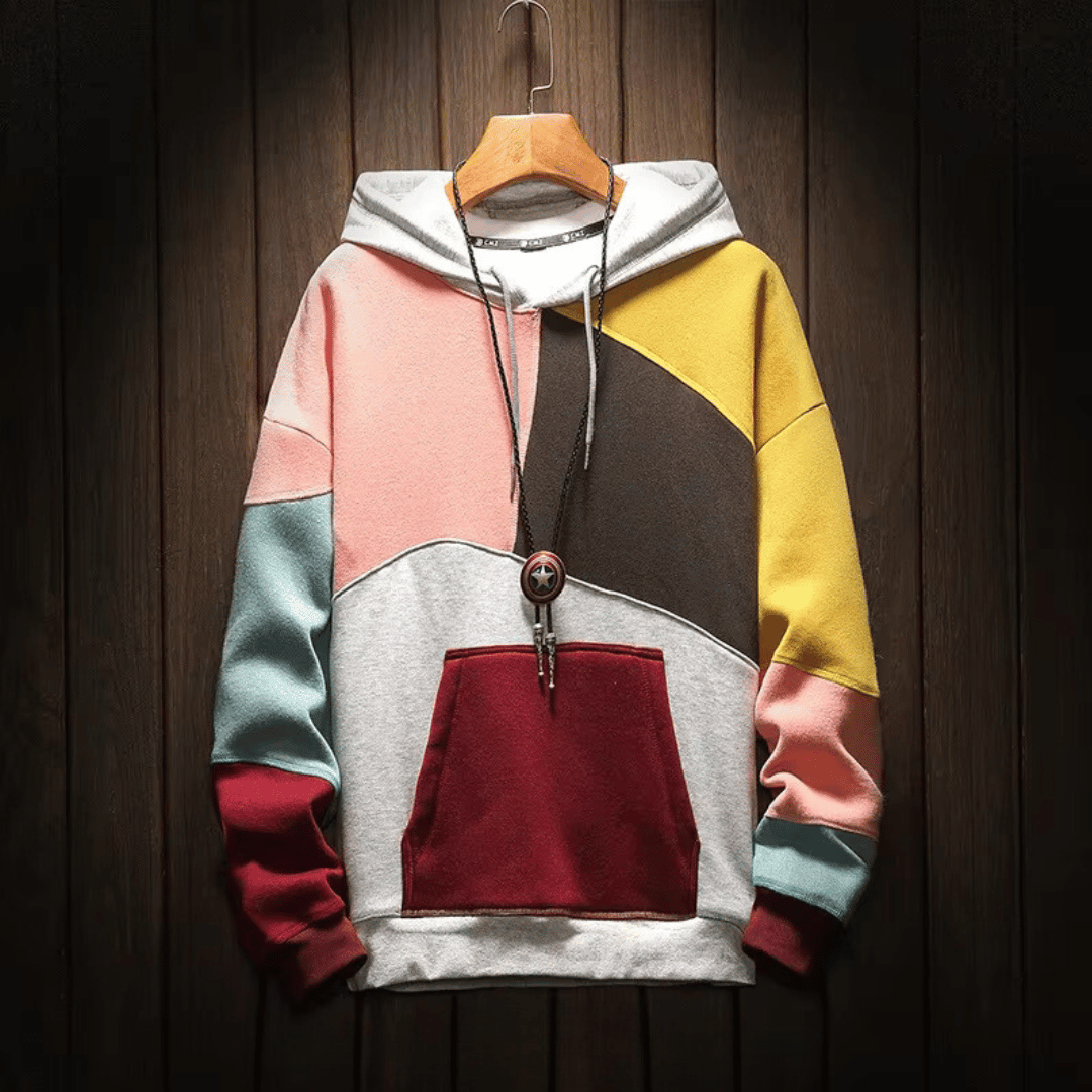 Hoodie för män - Varm överdimensionerad patchwork Huvtröja med pullover