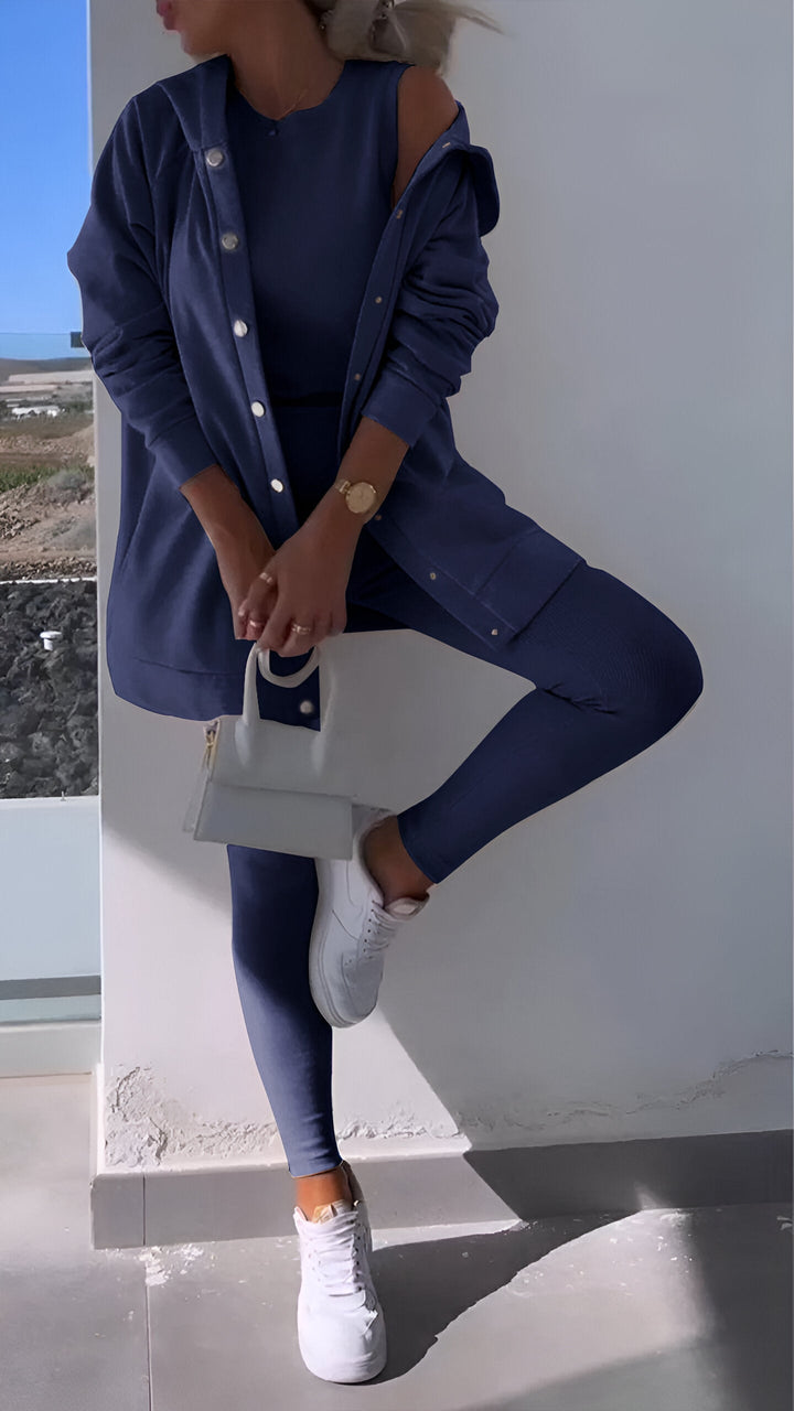 Hoodie och Leggings Set | Button-Up | Oversized Hoodie | Co-Ord Set | Damkläder
