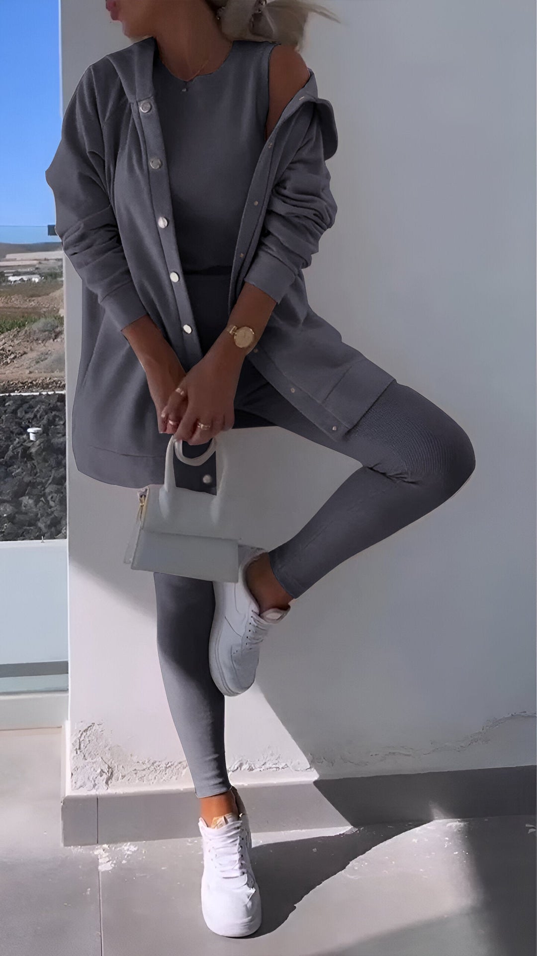 Hoodie och Leggings Set | Button-Up | Oversized Hoodie | Co-Ord Set | Damkläder