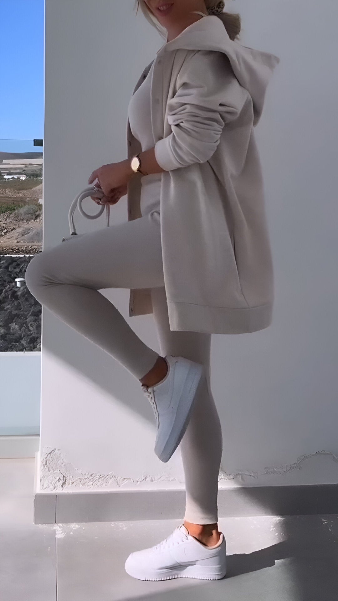 Hoodie och Leggings Set | Button-Up | Oversized Hoodie | Co-Ord Set | Damkläder