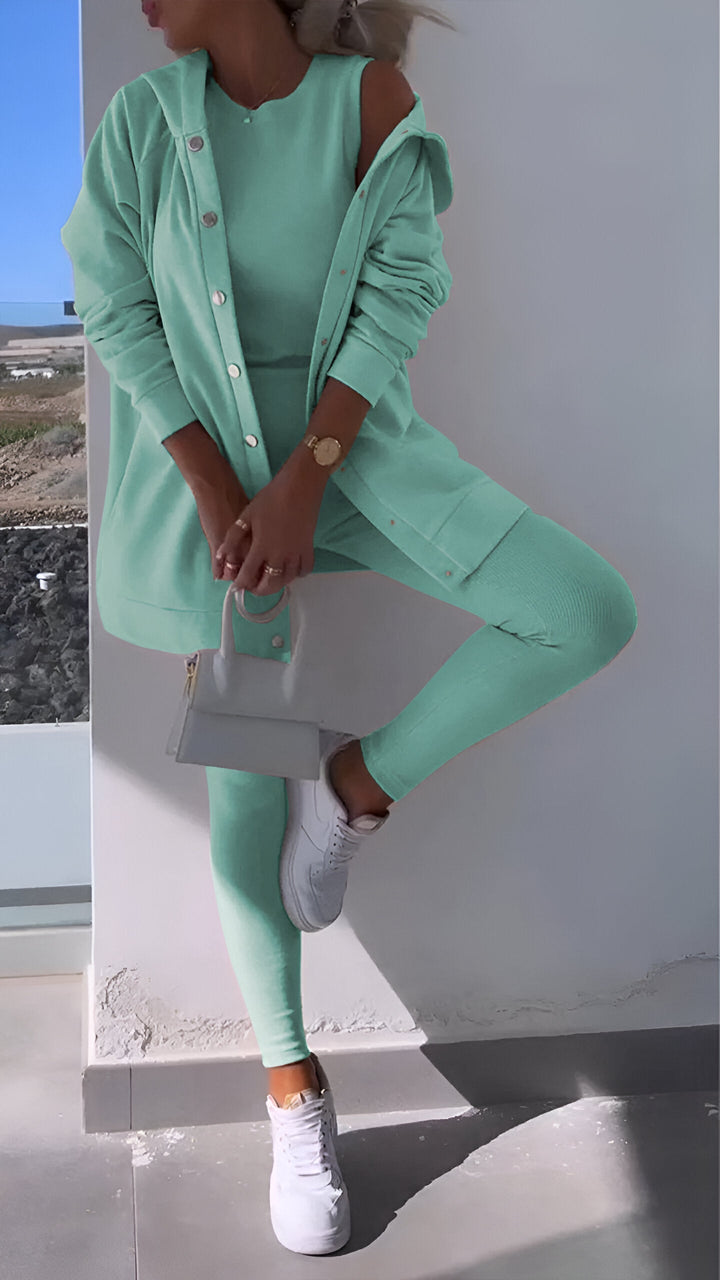 Hoodie och Leggings Set | Button-Up | Oversized Hoodie | Co-Ord Set | Damkläder