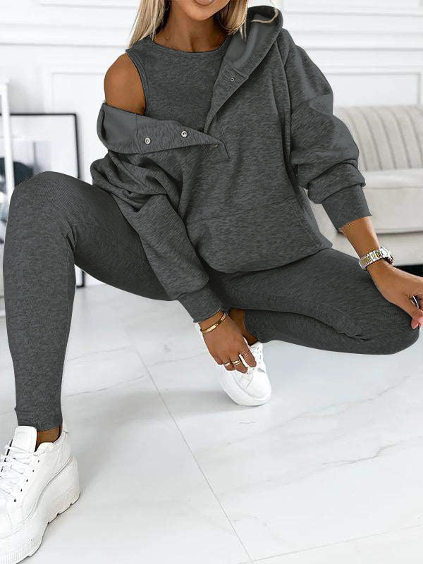 Hoodie och Leggings Set - Matchande - Oversized Hoodie - Co-Ord Set - Damkläder