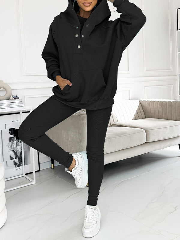 Hoodie och Leggings Set - Matchande - Oversized Hoodie - Co-Ord Set - Damkläder
