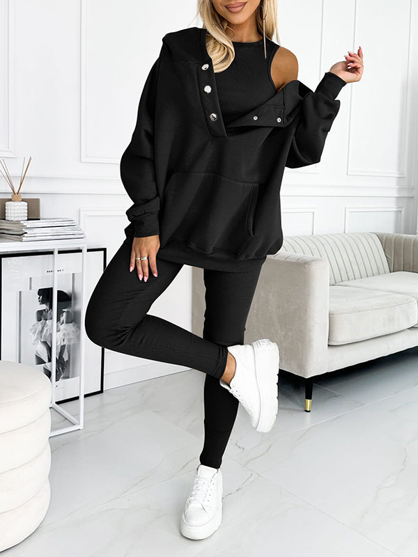 Hoodie och Leggings Set - Matchande - Oversized Hoodie - Co-Ord Set - Damkläder