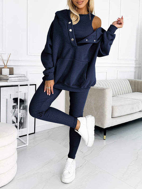 Hoodie och Leggings Set - Matchande - Oversized Hoodie - Co-Ord Set - Damkläder