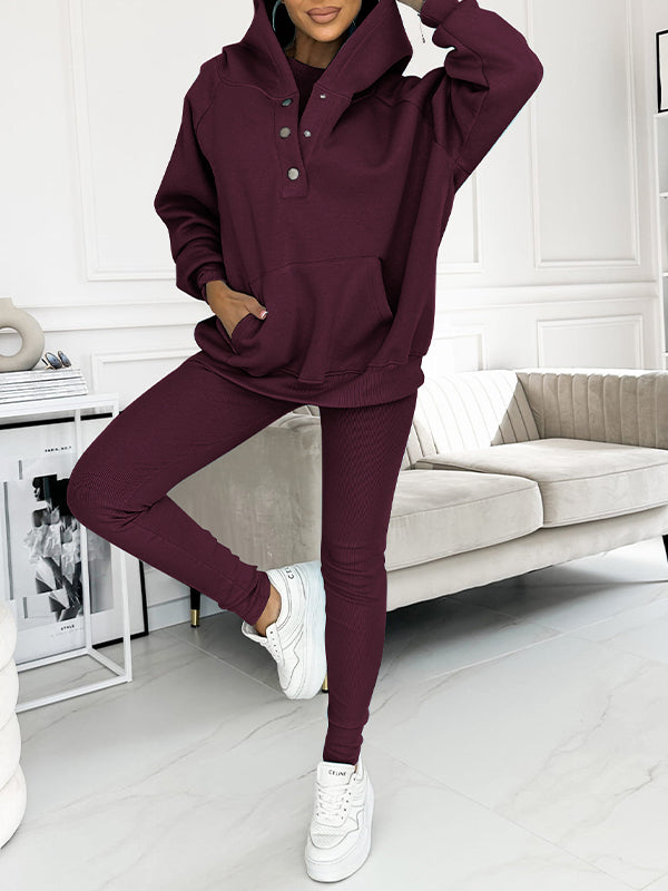 Hoodie och Leggings Set - Matchande - Oversized Hoodie - Co-Ord Set - Damkläder