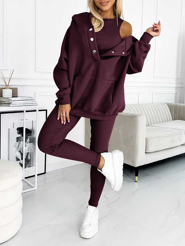 Hoodie och Leggings Set - Matchande - Oversized Hoodie - Co-Ord Set - Damkläder