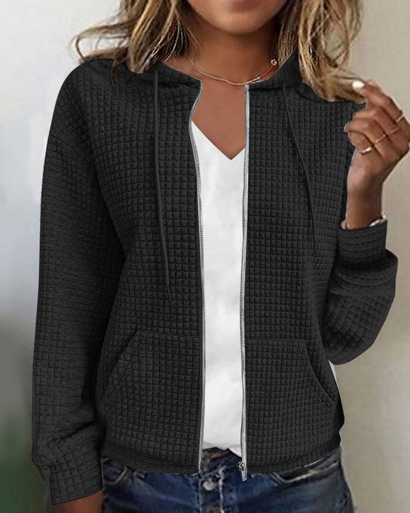 Huvtröja med dragkedja - Casual - Fickor - Zip Sweater - Damkläder