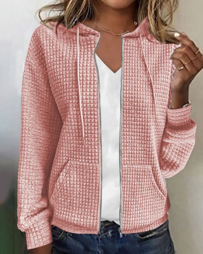 Huvtröja med dragkedja - Casual - Fickor - Zip Sweater - Damkläder