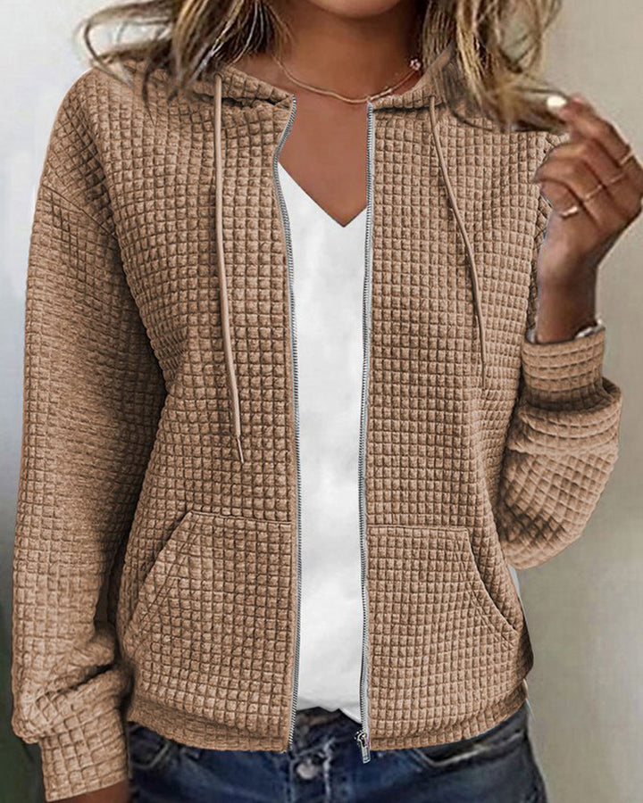 Huvtröja med dragkedja - Casual - Fickor - Zip Sweater - Damkläder