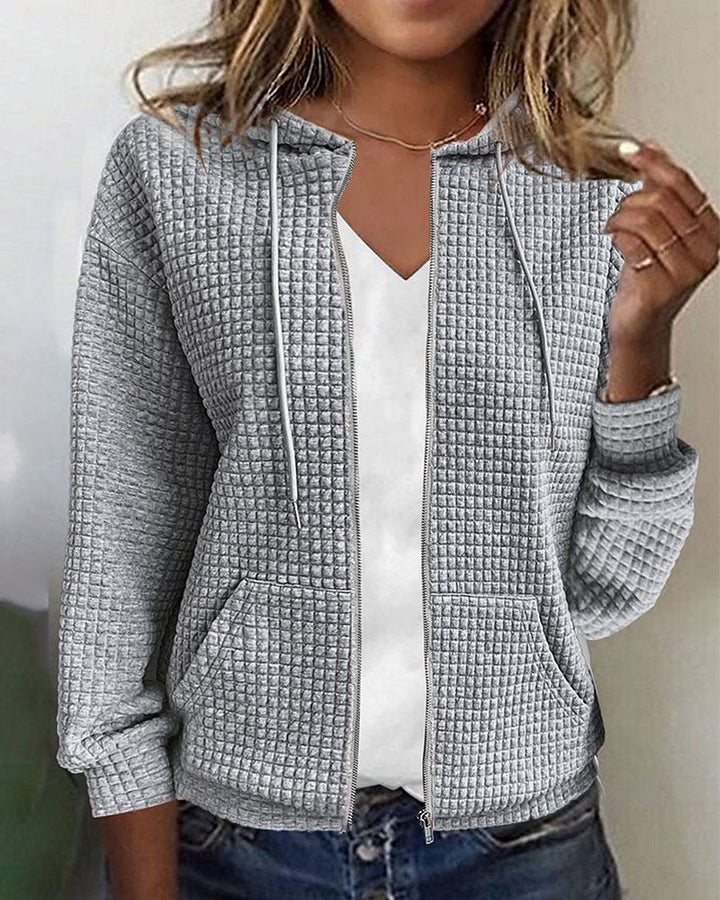 Huvtröja med dragkedja - Casual - Fickor - Zip Sweater - Damkläder