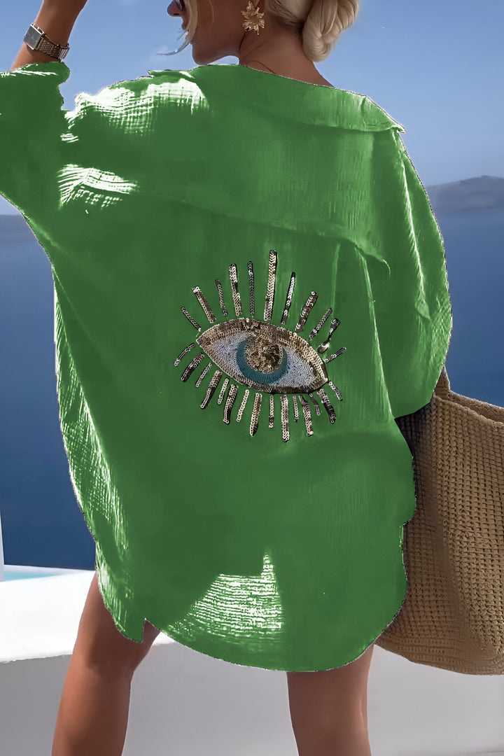 Isabelle - Evil Eye Collar Sommarblus med öppningsbar krage