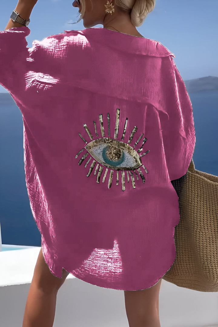 Isabelle - Evil Eye Collar Sommarblus med öppningsbar krage