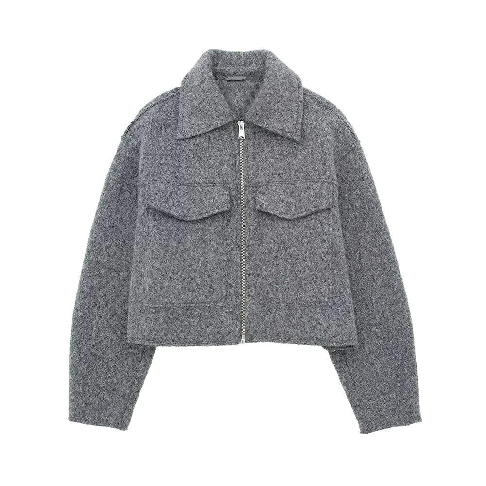 Jacka för Kvinnor | Zip-Up | Bröstfickor | Kort jacka | Höstjacka
