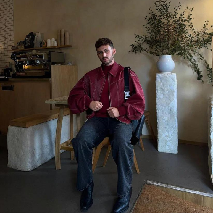 Jacky- Oversized jacka med kontrasterande sömmar Röd