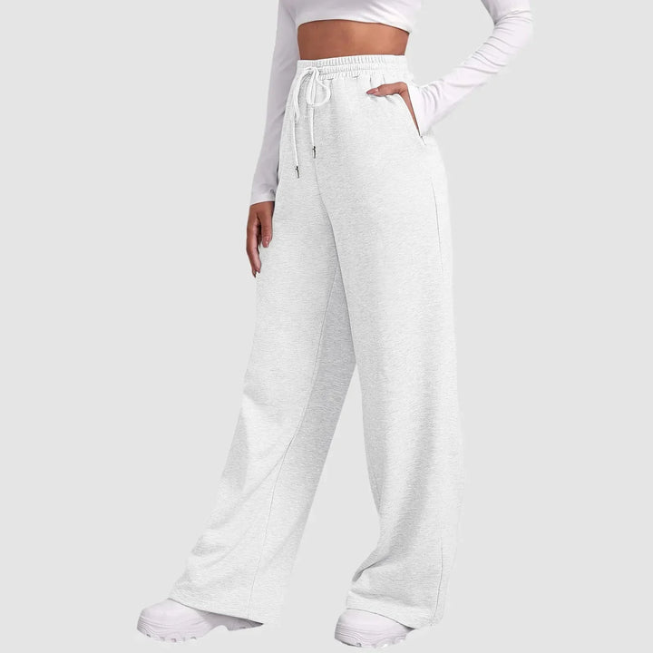 Joggingbyxor med vida ben – Dambyxor med elastisk midja och dragsko