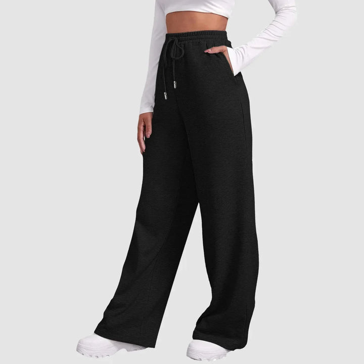 Joggingbyxor med vida ben – Dambyxor med elastisk midja och dragsko