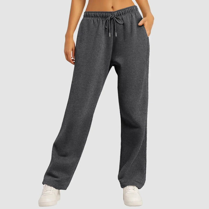 Joggingbyxor med vida ben – Dambyxor med elastisk midja och dragsko